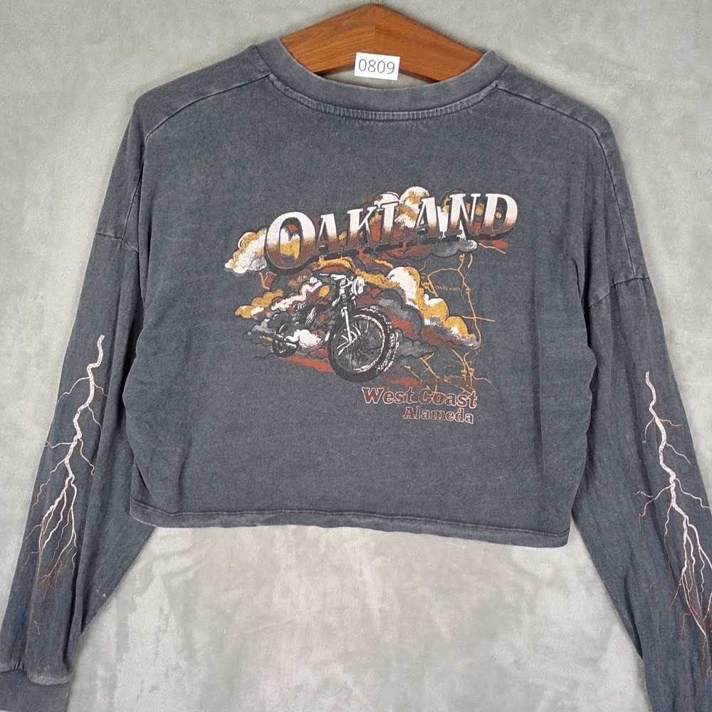 Urban Outfitters Motorcycle Henley Top Womens M Gray Oakland Biker Cropped Boho